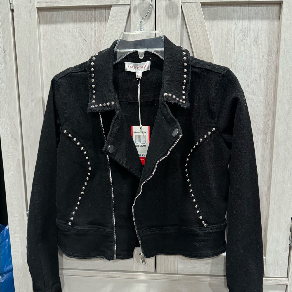 Rampage Black Denim  Moto Jacket Size Medium - Picture 2 of 7